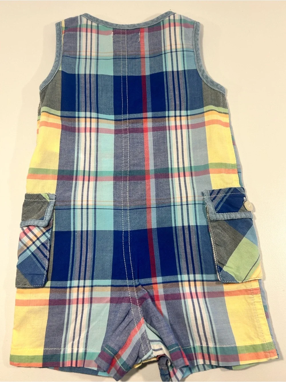 Ralph Lauren Baby 6M Blue Plaid Sleeveless Romper Shortall One Piece
